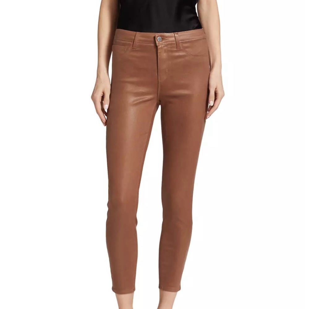 L’ Agence Margo wax coated tan skinny jean